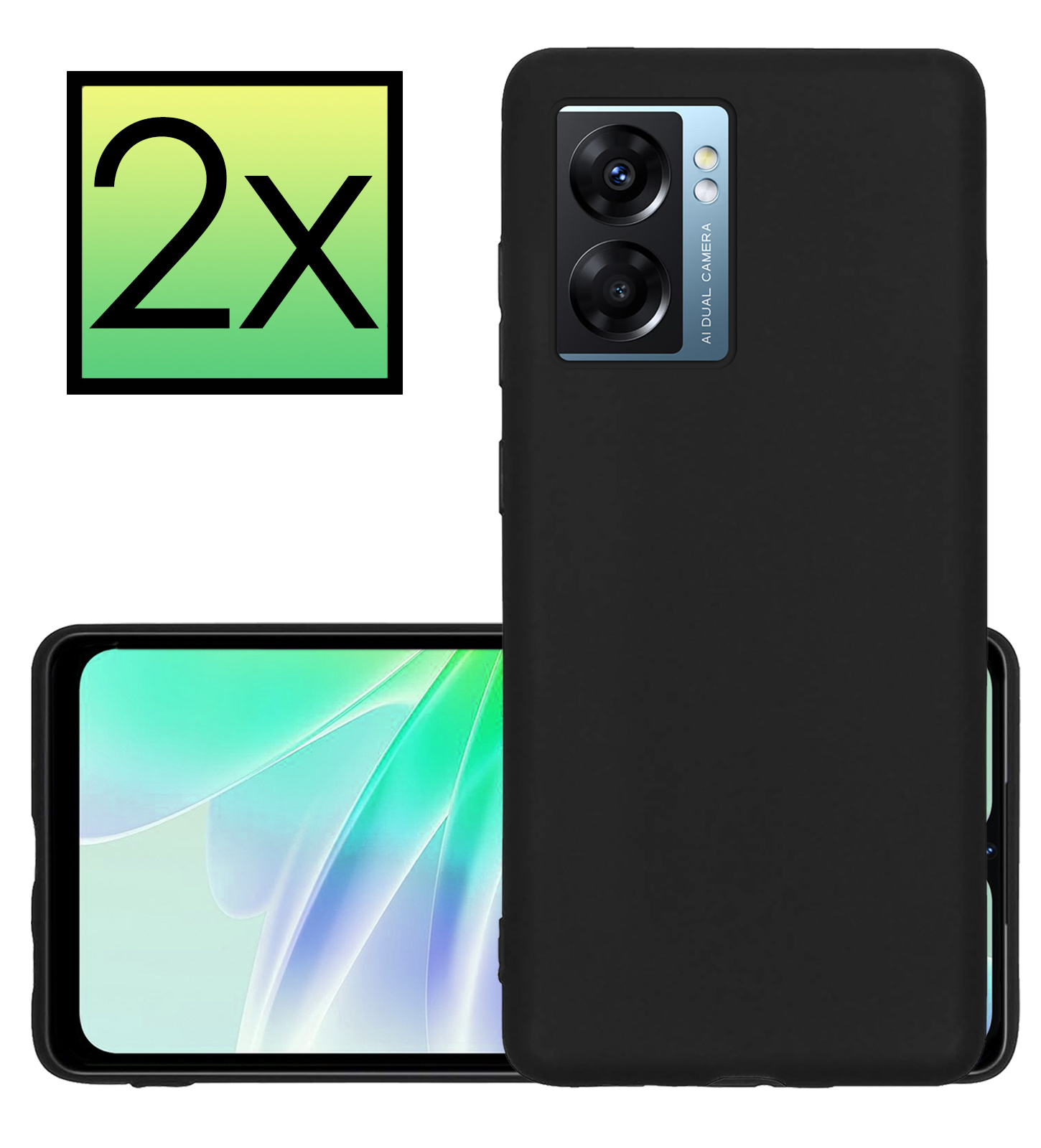NoXx Hoes Geschikt voor OPPO A77 Hoesje Cover Siliconen Back Case Hoes - Zwart - 2x