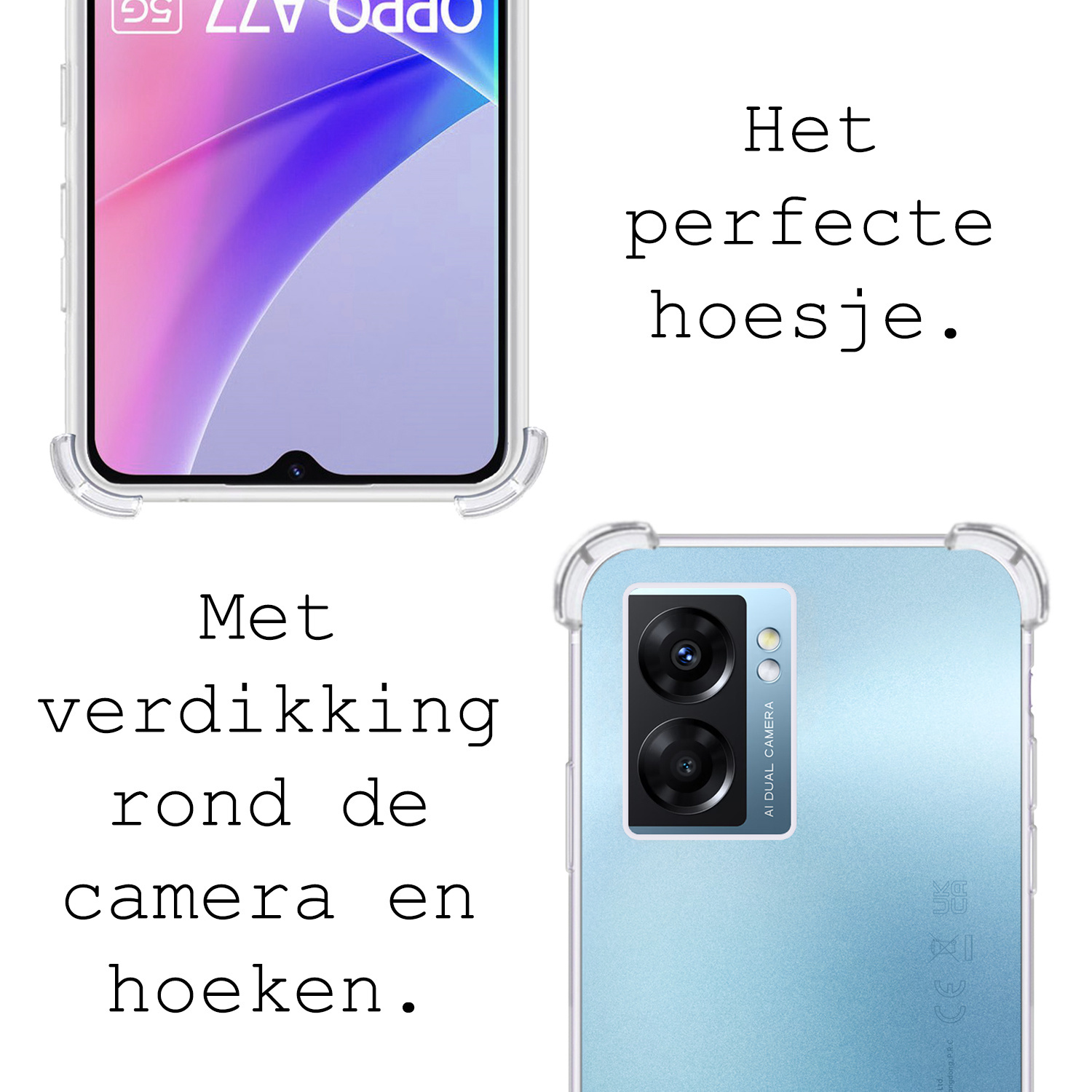 BASEY. Hoes Geschikt voor OPPO A77 Hoesje Shock Proof Case Hoes Siliconen Met 2x Screenprotector - Hoesje Geschikt voor OPPO A77 Hoes Cover Shockproof - Transparant