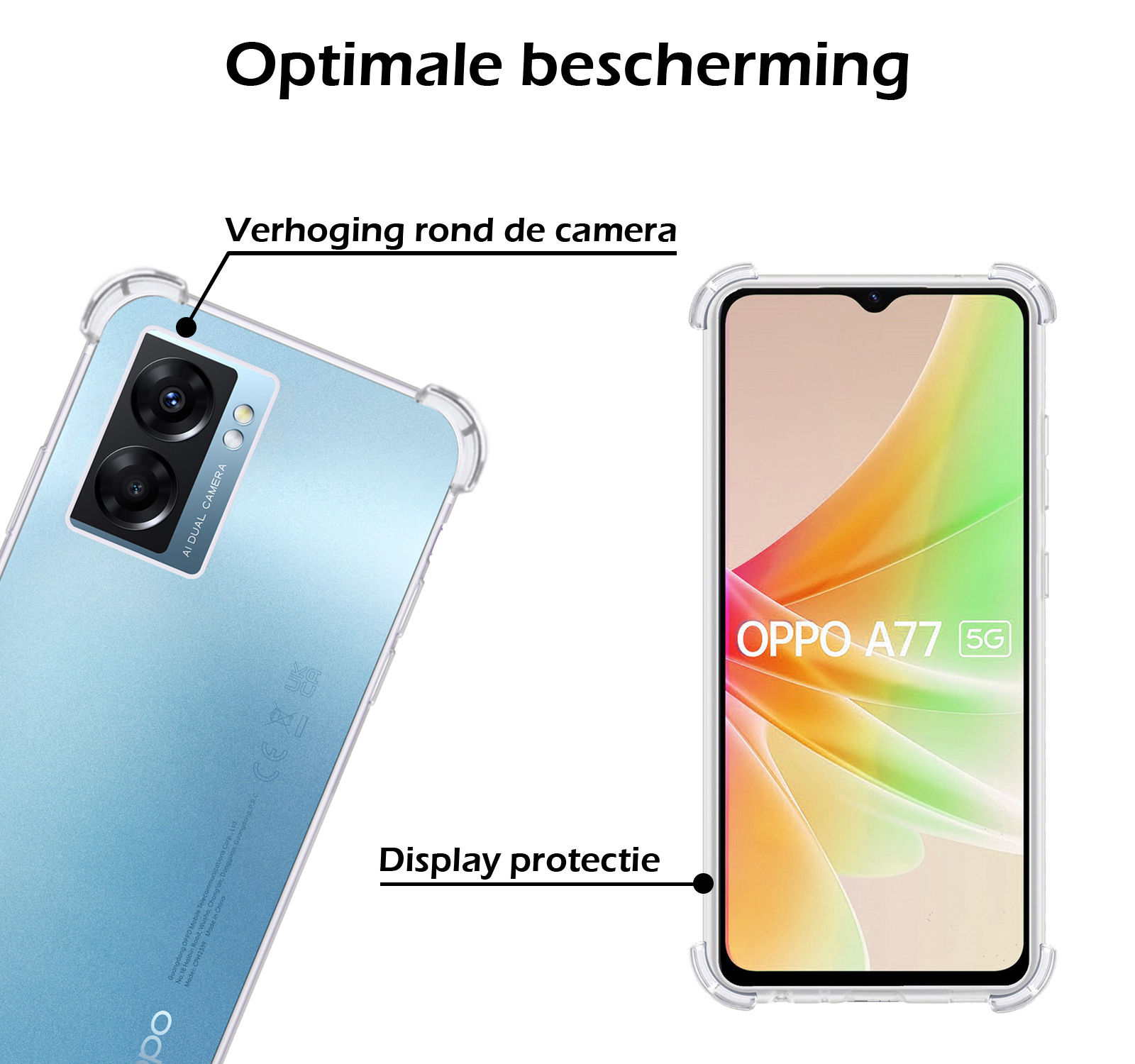 Nomfy Hoesje Geschikt voor OPPO A77 Hoesje Shock Proof Cover Case Shockproof Met Screenprotector - Hoes Geschikt voor OPPO A77 Hoes Siliconen Back Case - Transparant