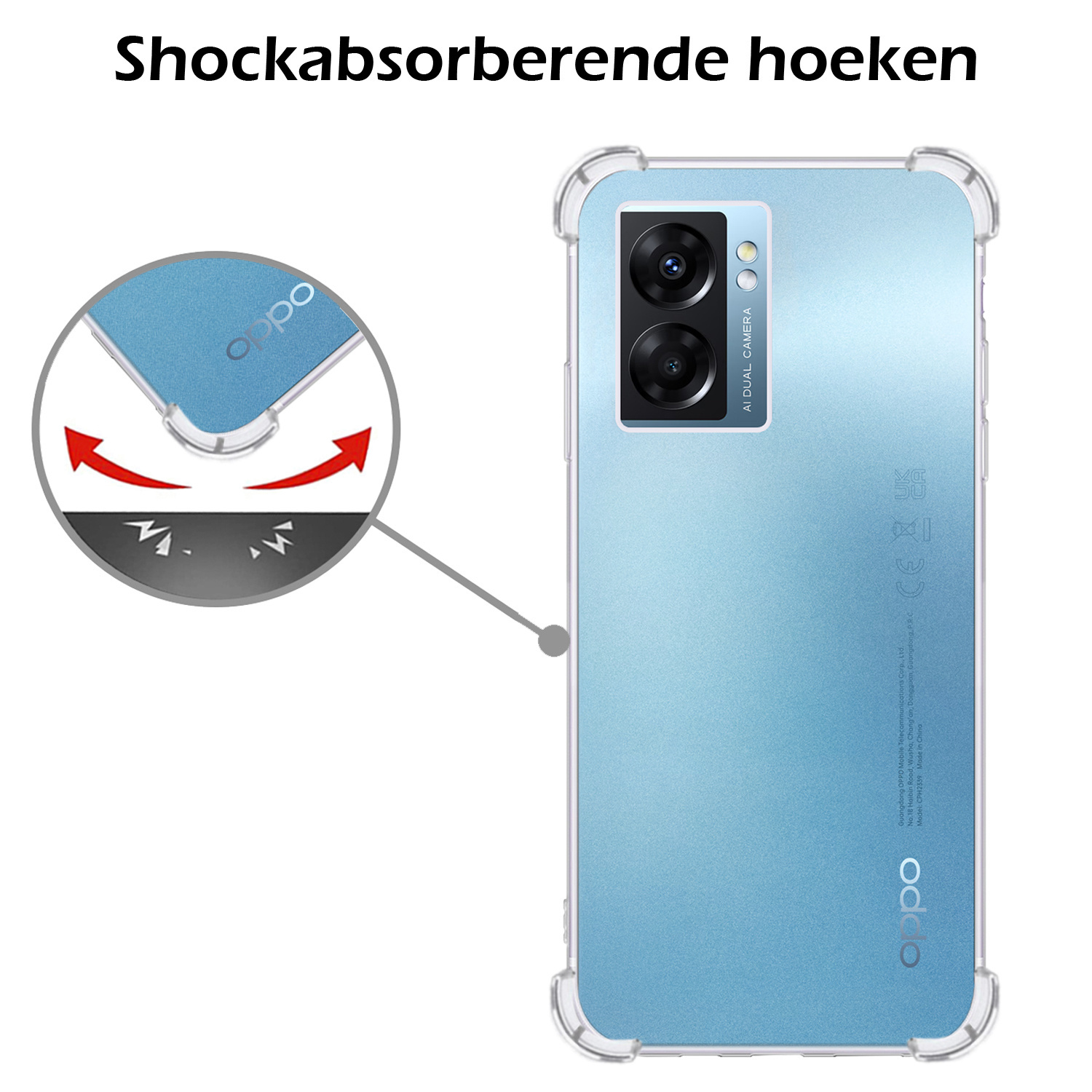 Nomfy Hoesje Geschikt voor OPPO A77 Hoesje Shock Proof Cover Case Shockproof Met 2x Screenprotector - Hoes Geschikt voor OPPO A77 Hoes Siliconen Back Case - Transparant