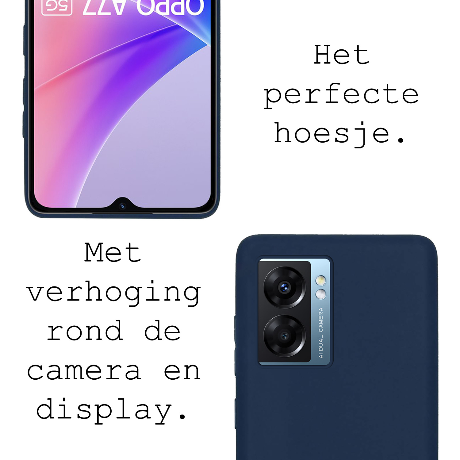 BASEY. Hoes Geschikt voor OPPO A77 Hoesje Siliconen Back Cover Case Met Screenprotector - Hoesje Geschikt voor OPPO A77 Hoes Cover Hoesje - Donkerblauw