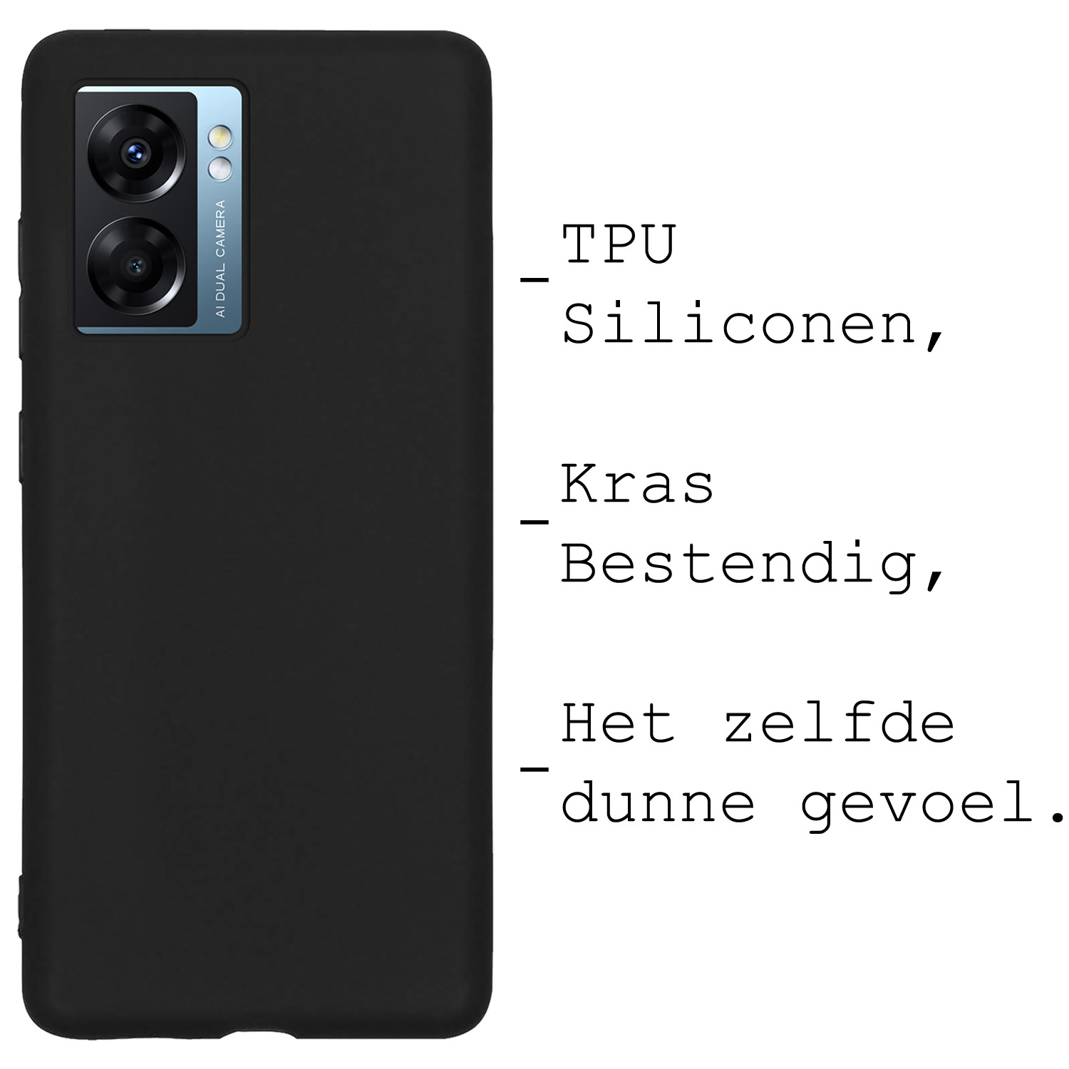 BASEY. Hoes Geschikt voor OPPO A77 Hoesje Siliconen Back Cover Case Met Screenprotector - Hoesje Geschikt voor OPPO A77 Hoes Cover Hoesje - Zwart