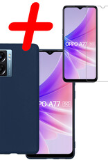 BASEY. Hoes Geschikt voor OPPO A77 Hoesje Siliconen Back Cover Case Met Screenprotector - Hoesje Geschikt voor OPPO A77 Hoes Cover Hoesje - Donkerblauw