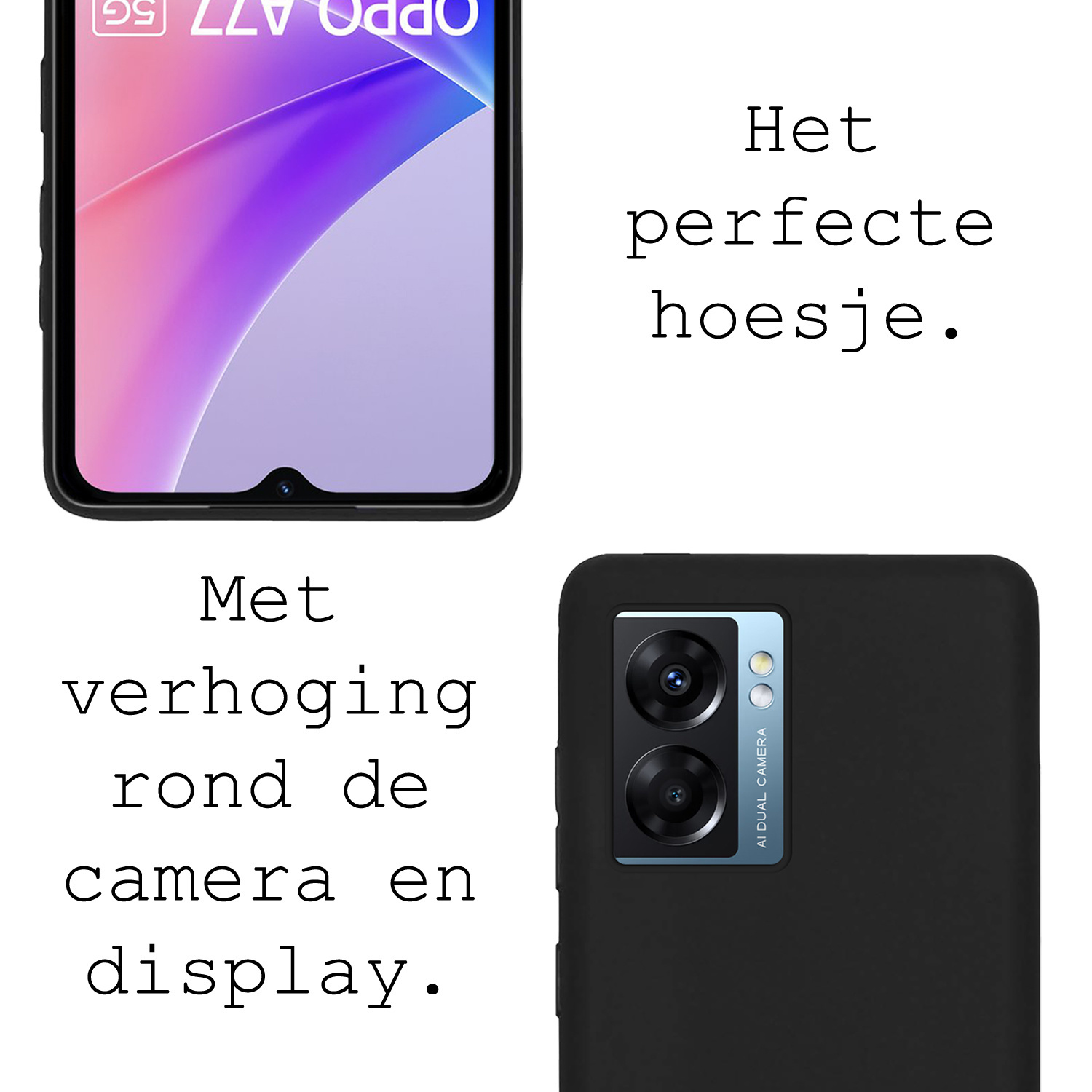BASEY. Hoes Geschikt voor OPPO A77 Hoesje Siliconen Back Cover Case Met 2x Screenprotector - Hoesje Geschikt voor OPPO A77 Hoes Cover Hoesje - Zwart