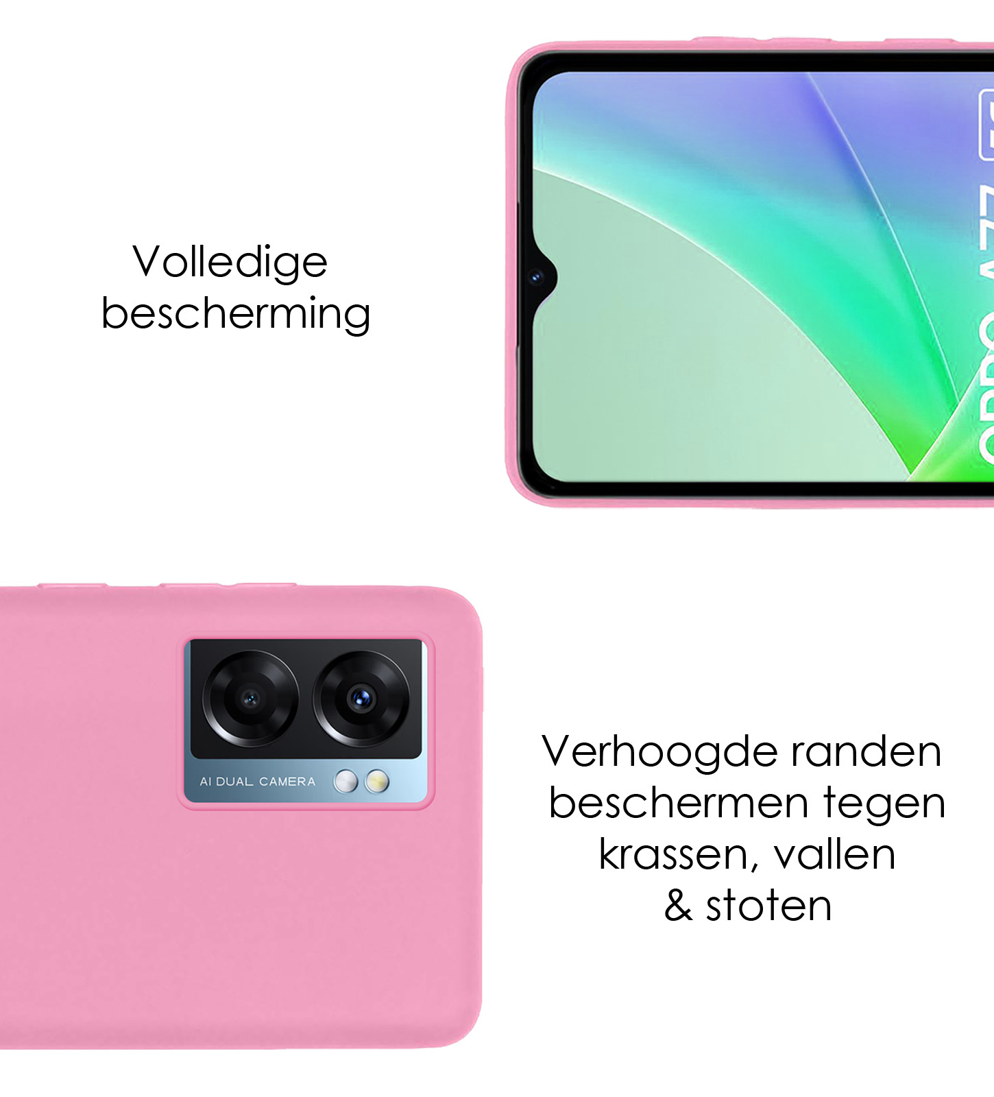 NoXx Hoes Geschikt voor OPPO A77 Hoesje Cover Siliconen Back Case Hoes Met Screenprotector - Lichtroze
