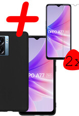 BASEY. Hoes Geschikt voor OPPO A77 Hoesje Siliconen Back Cover Case Met 2x Screenprotector - Hoesje Geschikt voor OPPO A77 Hoes Cover Hoesje - Zwart