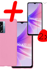 BASEY. Hoes Geschikt voor OPPO A77 Hoesje Siliconen Back Cover Case Met 2x Screenprotector - Hoesje Geschikt voor OPPO A77 Hoes Cover Hoesje - Lichtroze