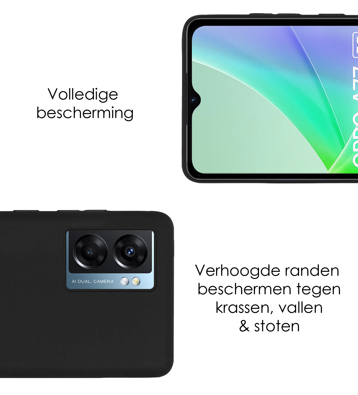 NoXx Hoes Geschikt voor OPPO A77 Hoesje Cover Siliconen Back Case Hoes Met 2x Screenprotector - Zwart