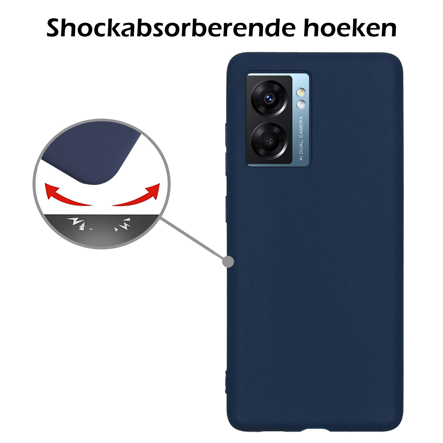 Nomfy Hoesje Geschikt voor OPPO A77 Hoesje Siliconen Cover Case Met Screenprotector - Hoes Geschikt voor OPPO A77 Hoes Back Case - Donkerblauw