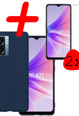 BASEY. Hoes Geschikt voor OPPO A77 Hoesje Siliconen Back Cover Case Met 2x Screenprotector - Hoesje Geschikt voor OPPO A77 Hoes Cover Hoesje - Donkerblauw