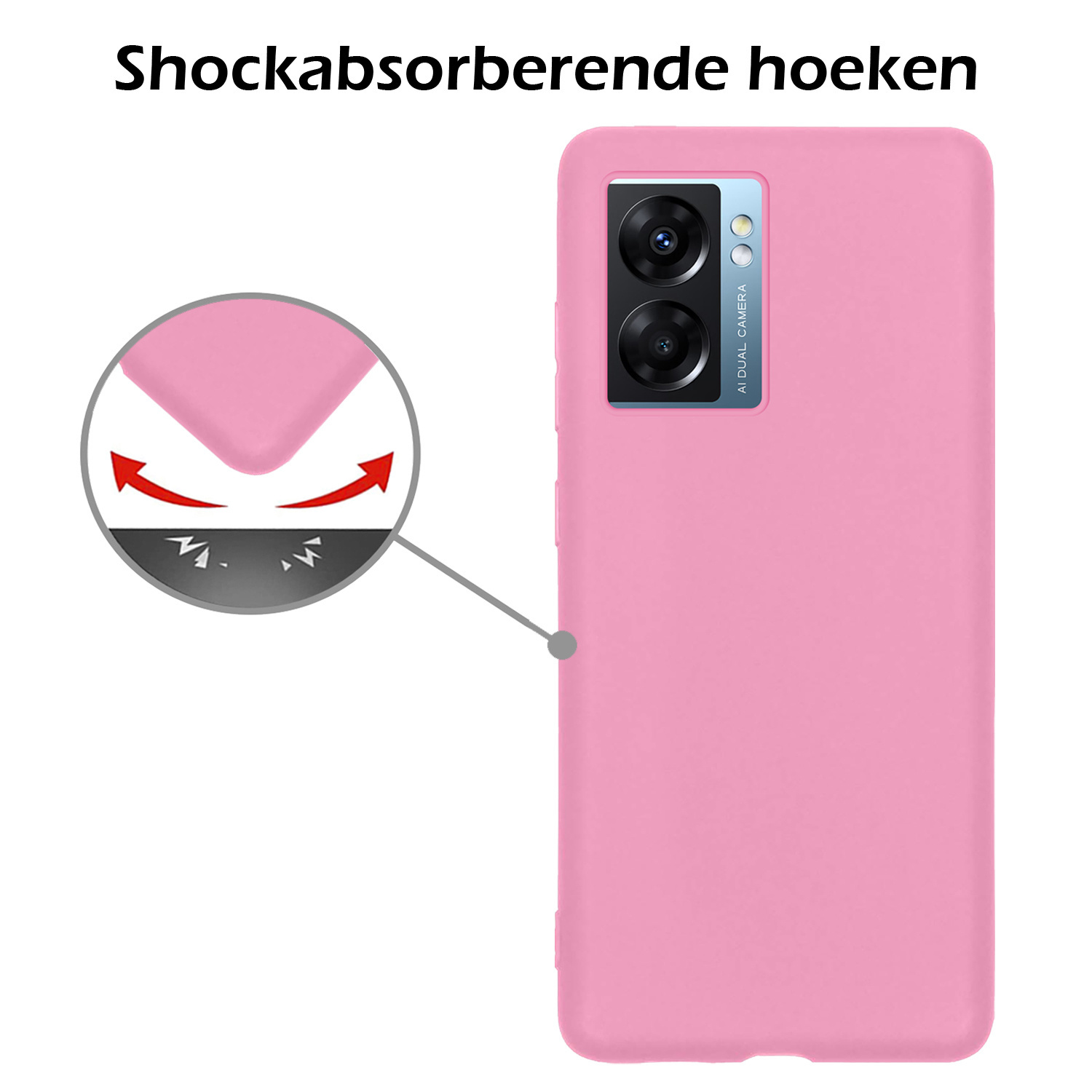 Nomfy Hoesje Geschikt voor OPPO A77 Hoesje Siliconen Cover Case Met Screenprotector - Hoes Geschikt voor OPPO A77 Hoes Back Case - Lichtroze