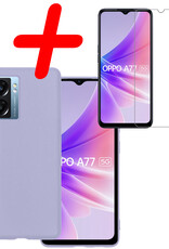 BASEY. Hoes Geschikt voor OPPO A77 Hoesje Siliconen Back Cover Case Met Screenprotector - Hoesje Geschikt voor OPPO A77 Hoes Cover Hoesje - Lila