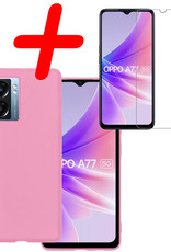 BASEY. Hoes Geschikt voor OPPO A77 Hoesje Siliconen Back Cover Case Met Screenprotector - Hoesje Geschikt voor OPPO A77 Hoes Cover Hoesje - Lichtroze