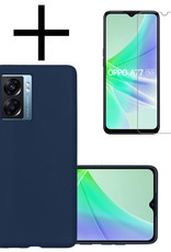 NoXx Hoes Geschikt voor OPPO A77 Hoesje Cover Siliconen Back Case Hoes Met Screenprotector - Donkerblauw