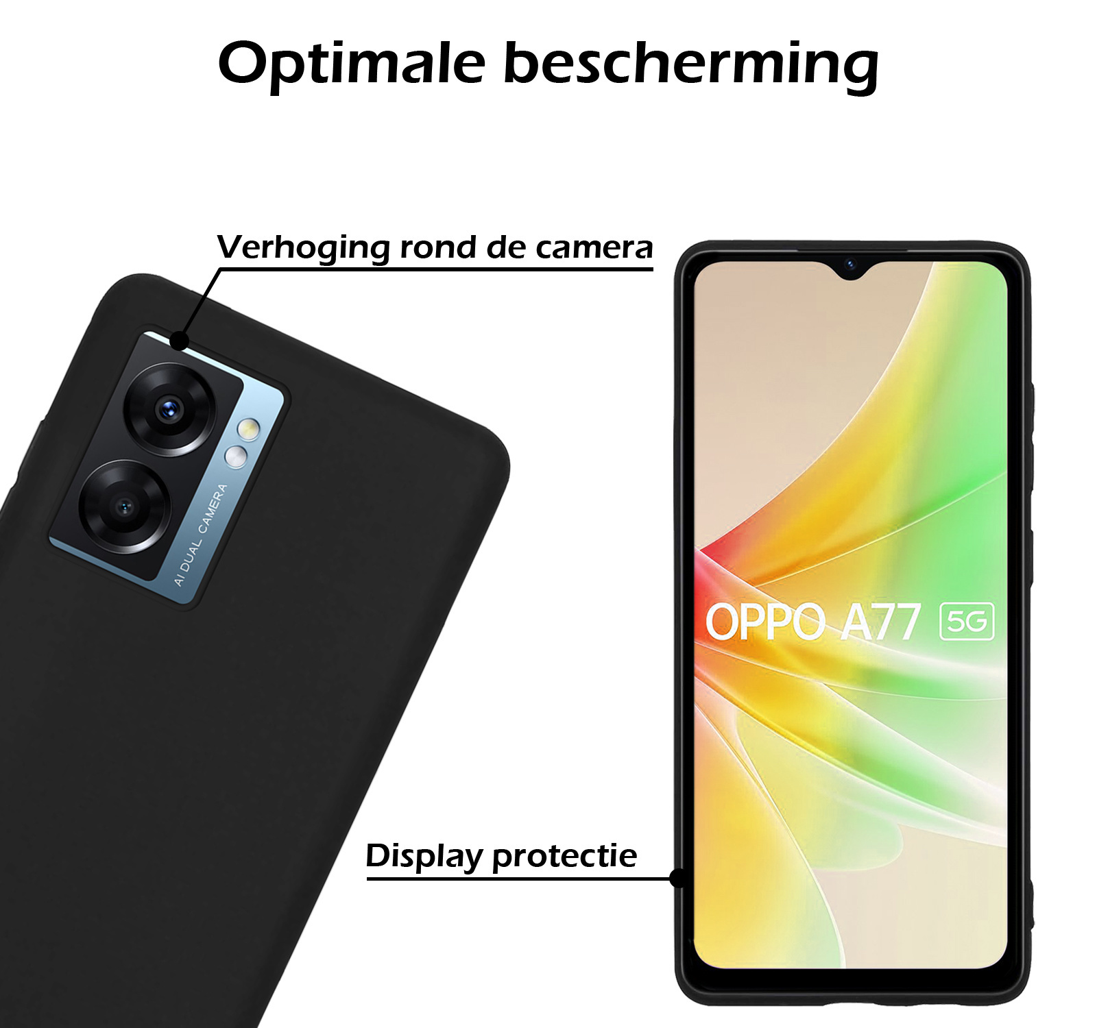 Nomfy Hoesje Geschikt voor OPPO A77 Hoesje Siliconen Cover Case Met 2x Screenprotector - Hoes Geschikt voor OPPO A77 Hoes Back Case - Zwart