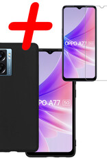 BASEY. Hoes Geschikt voor OPPO A77 Hoesje Siliconen Back Cover Case Met Screenprotector - Hoesje Geschikt voor OPPO A77 Hoes Cover Hoesje - Zwart