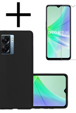 NoXx Hoes Geschikt voor OPPO A77 Hoesje Cover Siliconen Back Case Hoes Met Screenprotector - Zwart