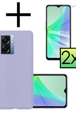 NoXx Hoes Geschikt voor OPPO A77 Hoesje Cover Siliconen Back Case Hoes Met 2x Screenprotector - Lila