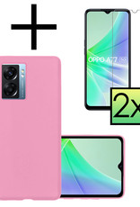 NoXx Hoes Geschikt voor OPPO A77 Hoesje Cover Siliconen Back Case Hoes Met 2x Screenprotector - Lichtroze