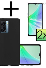 NoXx Hoes Geschikt voor OPPO A77 Hoesje Cover Siliconen Back Case Hoes Met 2x Screenprotector - Zwart