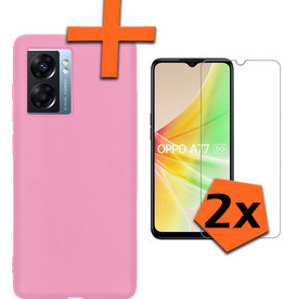 Nomfy Nomfy OPPO A77 Hoesje Siliconen Met 2x Screenprotector - Lichtroze
