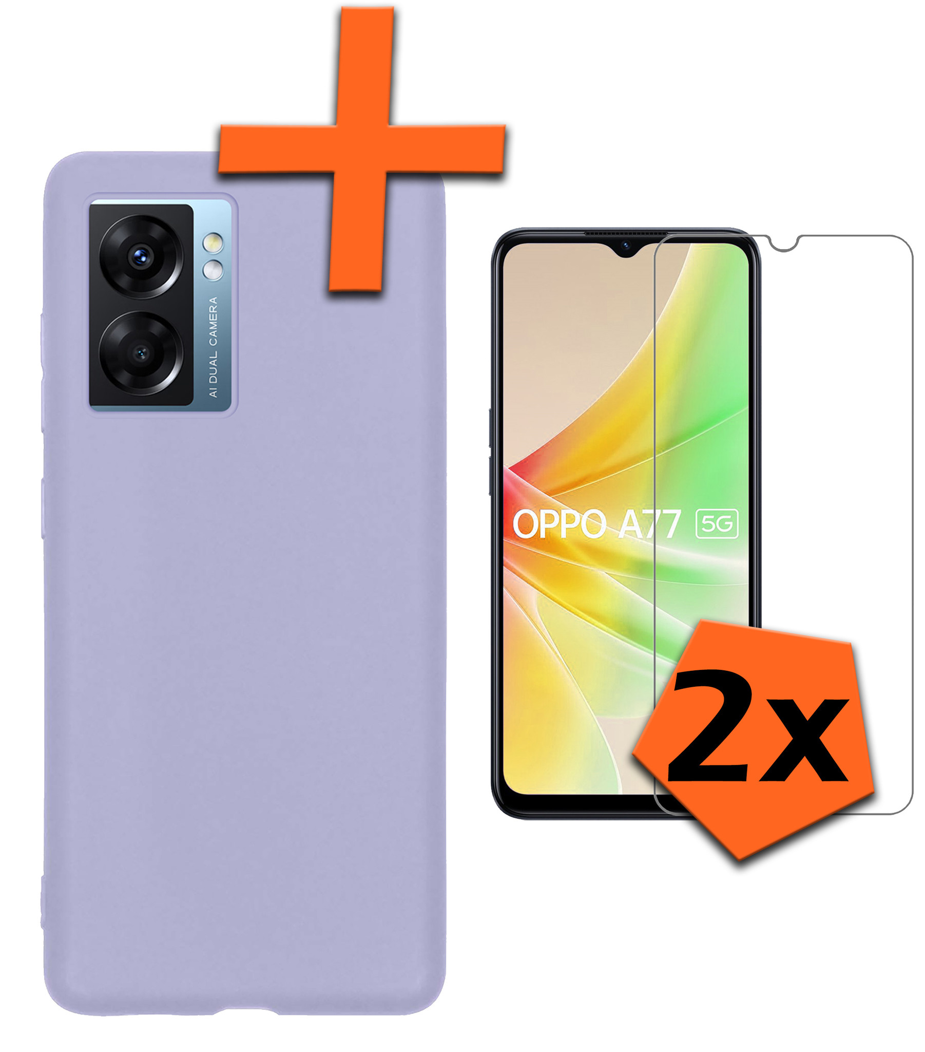 Nomfy Hoesje Geschikt voor OPPO A77 Hoesje Siliconen Cover Case Met 2x Screenprotector - Hoes Geschikt voor OPPO A77 Hoes Back Case - Lila