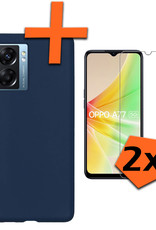 Nomfy Hoesje Geschikt voor OPPO A77 Hoesje Siliconen Cover Case Met 2x Screenprotector - Hoes Geschikt voor OPPO A77 Hoes Back Case - Donkerblauw