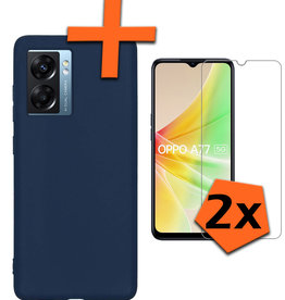 Nomfy Nomfy OPPO A77 Hoesje Siliconen Met 2x Screenprotector - Donkerblauw