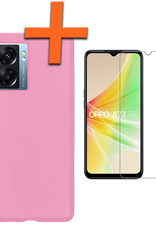 Nomfy Hoesje Geschikt voor OPPO A77 Hoesje Siliconen Cover Case Met Screenprotector - Hoes Geschikt voor OPPO A77 Hoes Back Case - Lichtroze