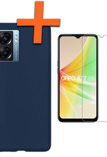 Nomfy Hoesje Geschikt voor OPPO A77 Hoesje Siliconen Cover Case Met Screenprotector - Hoes Geschikt voor OPPO A77 Hoes Back Case - Donkerblauw