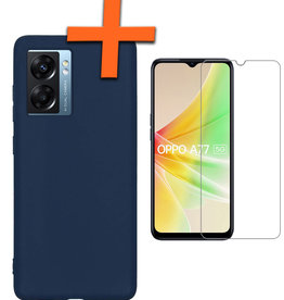 Nomfy Nomfy OPPO A77 Hoesje Siliconen Met Screenprotector - Donkerblauw