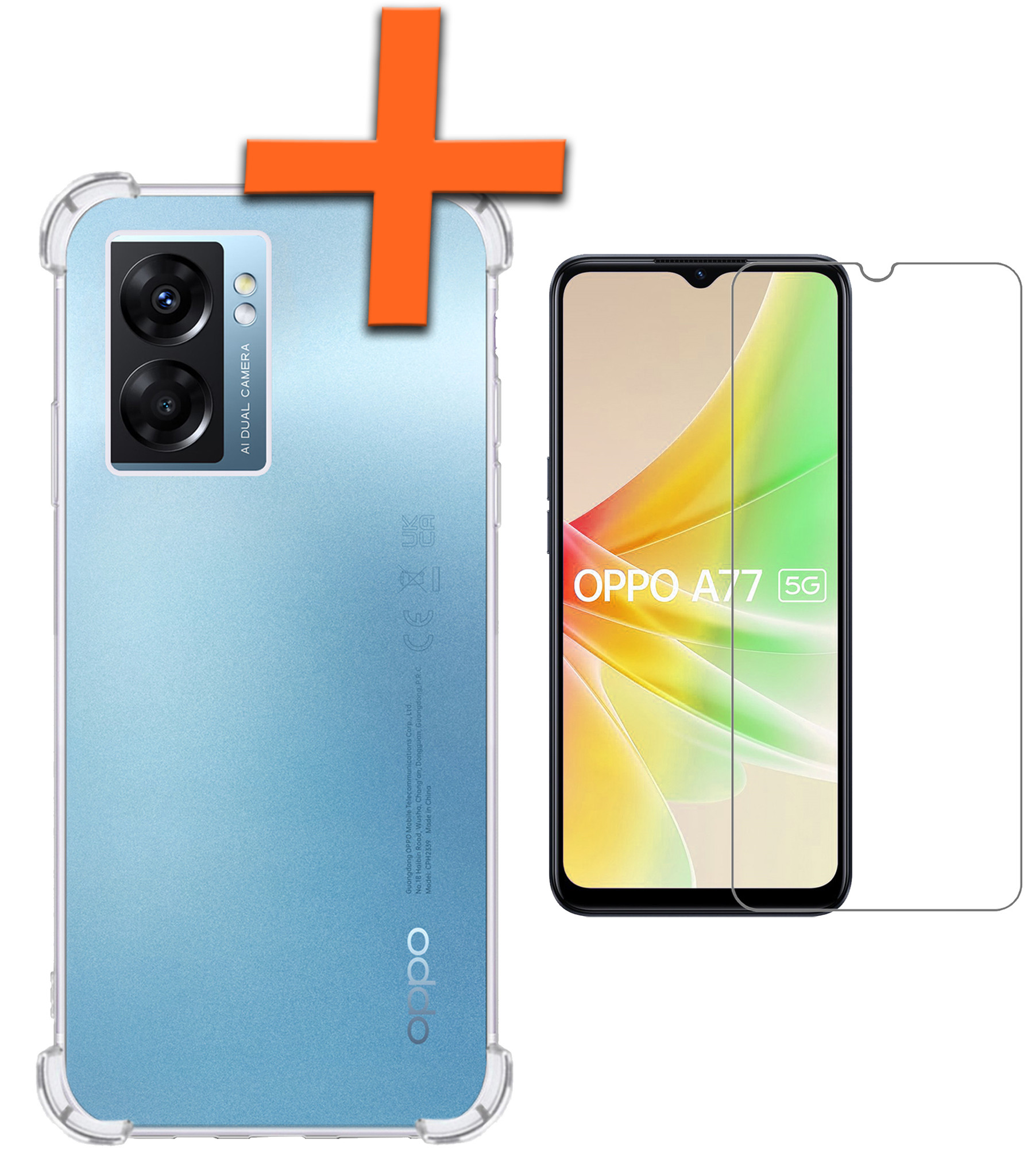 Nomfy Hoesje Geschikt voor OPPO A77 Hoesje Shock Proof Cover Case Shockproof Met Screenprotector - Hoes Geschikt voor OPPO A77 Hoes Siliconen Back Case - Transparant