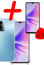 BASEY. OPPO A77 Hoesje Shock Proof Met 2x Screenprotector Tempered Glass - OPPO A77 Screen Protector Beschermglas Hoes Shockproof - Transparant