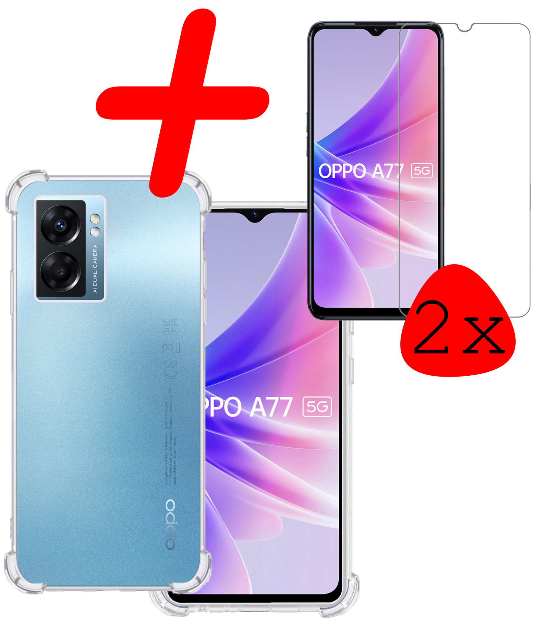 BASEY. Hoes Geschikt voor OPPO A77 Hoesje Shock Proof Case Hoes Siliconen Met 2x Screenprotector - Hoesje Geschikt voor OPPO A77 Hoes Cover Shockproof - Transparant
