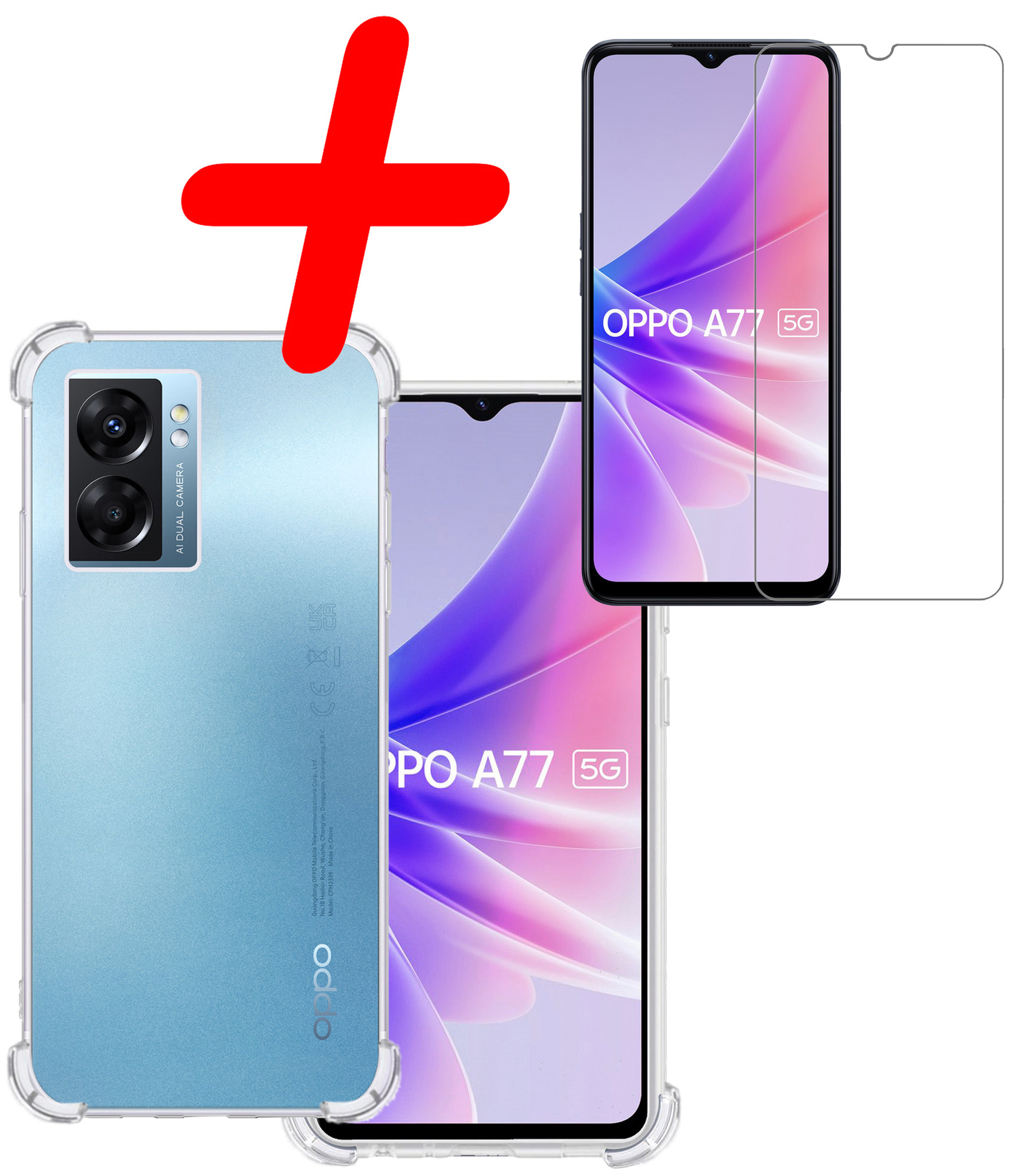 BASEY. Hoes Geschikt voor OPPO A77 Hoesje Shock Proof Case Hoes Siliconen Met Screenprotector - Hoesje Geschikt voor OPPO A77 Hoes Cover Shockproof - Transparant