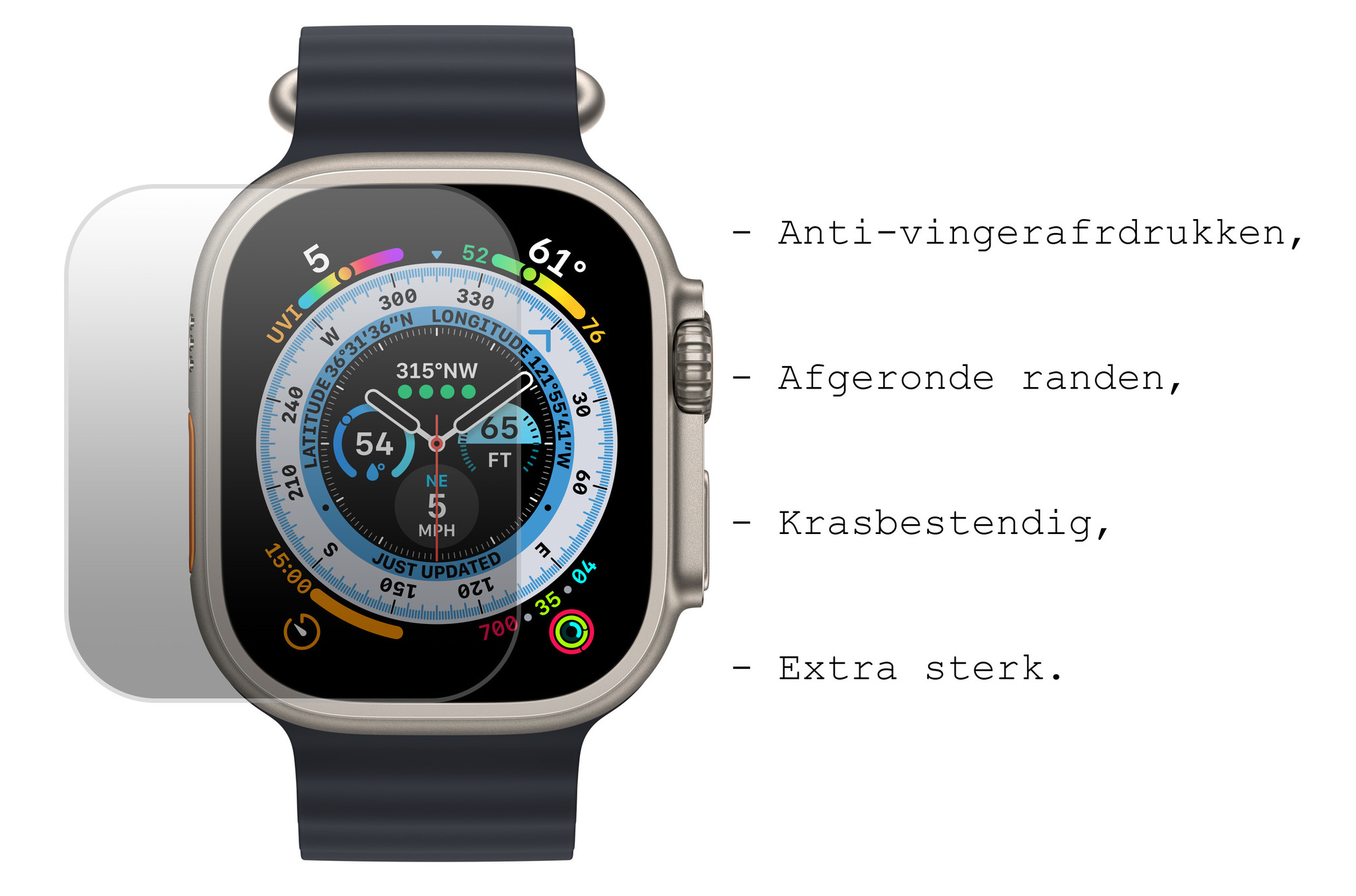 BASEY. Screenprotector Geschikt voor Apple Watch Ultra Screenprotector Tempered Glass Beschermglas - Screenprotector Geschikt voor Apple Watch Ultra (49 mm) Screen Protector - 2 Stuks