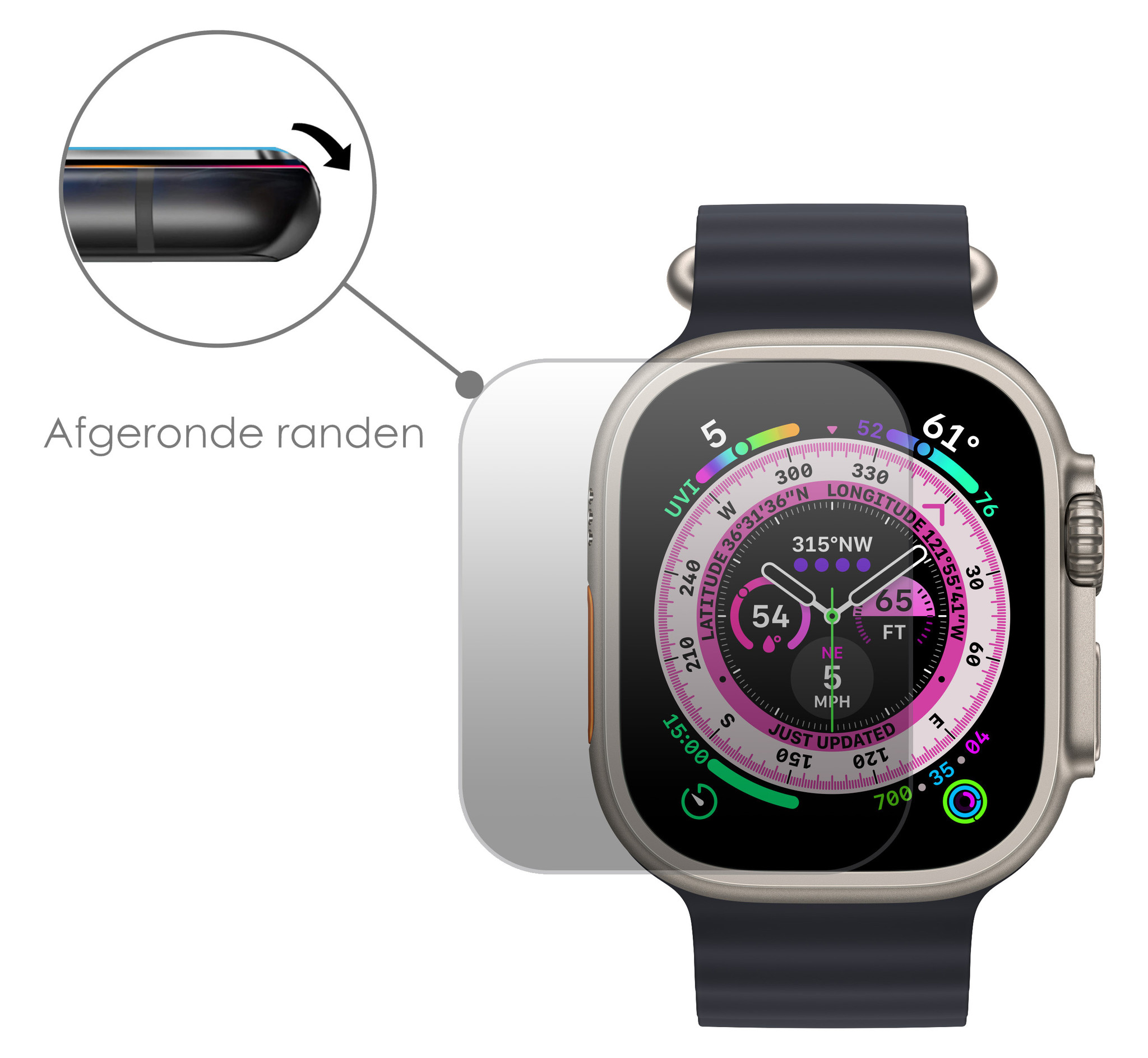 Geschikt voor Apple Watch Ultra Screenprotector Tempered Glass Gehard Glas Beschermglas