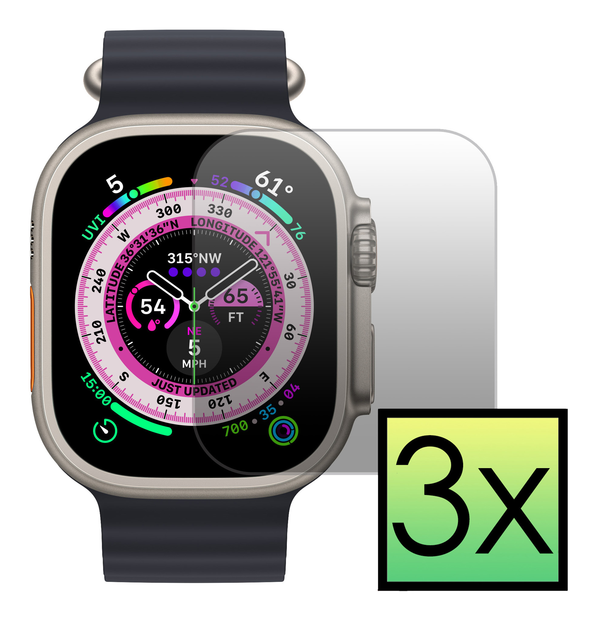 NoXx Screenprotector Geschikt voor Apple Watch Ultra Screenprotector Tempered Glass Gehard Glas - 3x