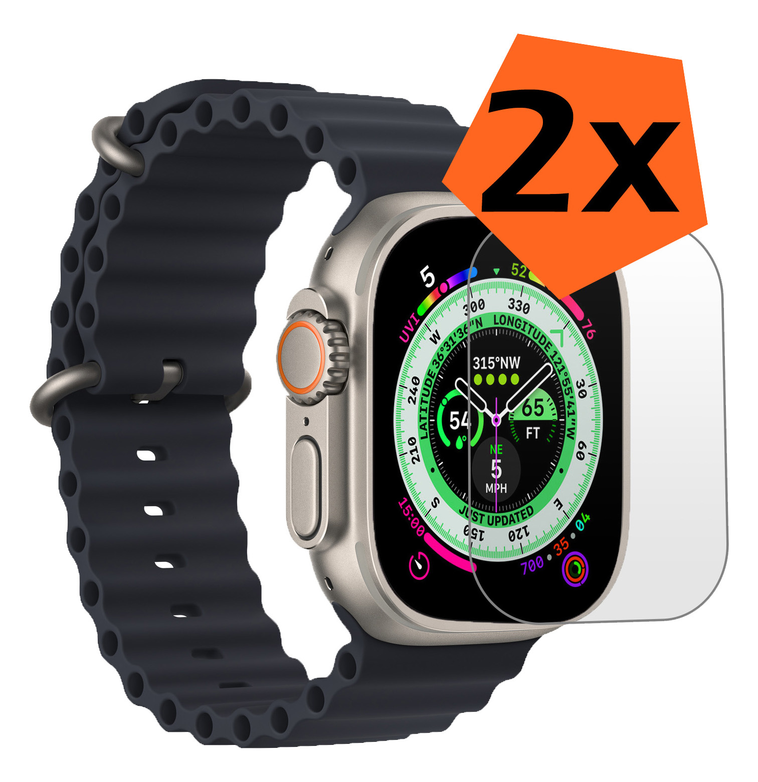 Nomfy Screenprotector Geschikt voor Apple Watch Ultra Screenprotector Bescherm Glas - Screen Protector Geschikt voor Apple Watch Ultra (49 mm) Screenprotector Tempered Glass - 2 PACK