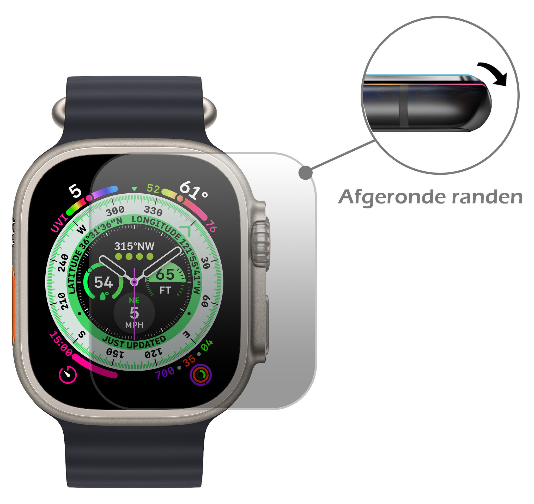 Nomfy Screenprotector Geschikt voor Apple Watch Ultra Screenprotector Bescherm Glas - Screen Protector Geschikt voor Apple Watch Ultra (49 mm) Screenprotector Tempered Glass - 2 PACK