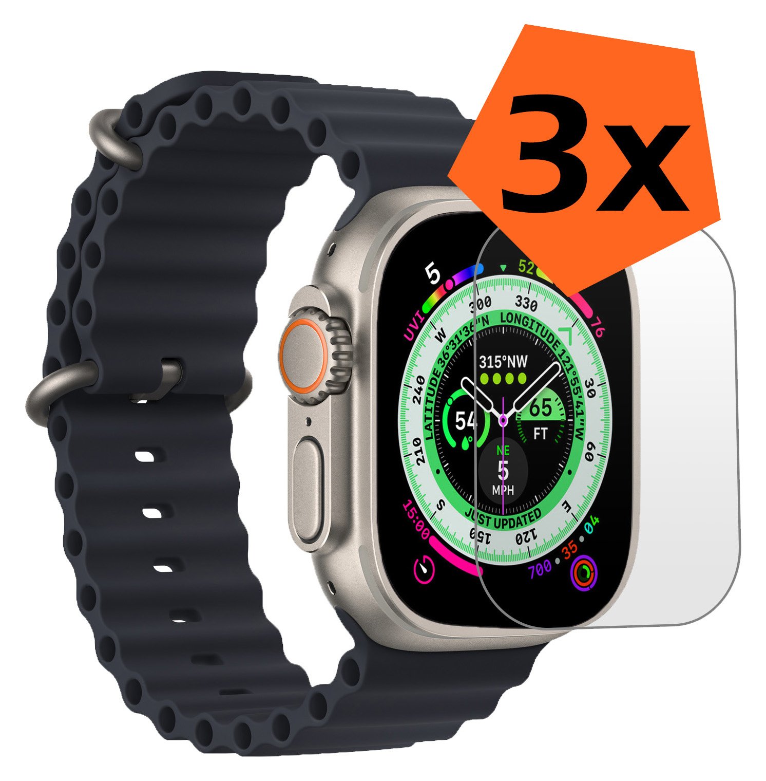 Nomfy Screenprotector Geschikt voor Apple Watch Ultra Screenprotector Bescherm Glas - Screen Protector Geschikt voor Apple Watch Ultra (49 mm) Screenprotector Tempered Glass - 3 PACK