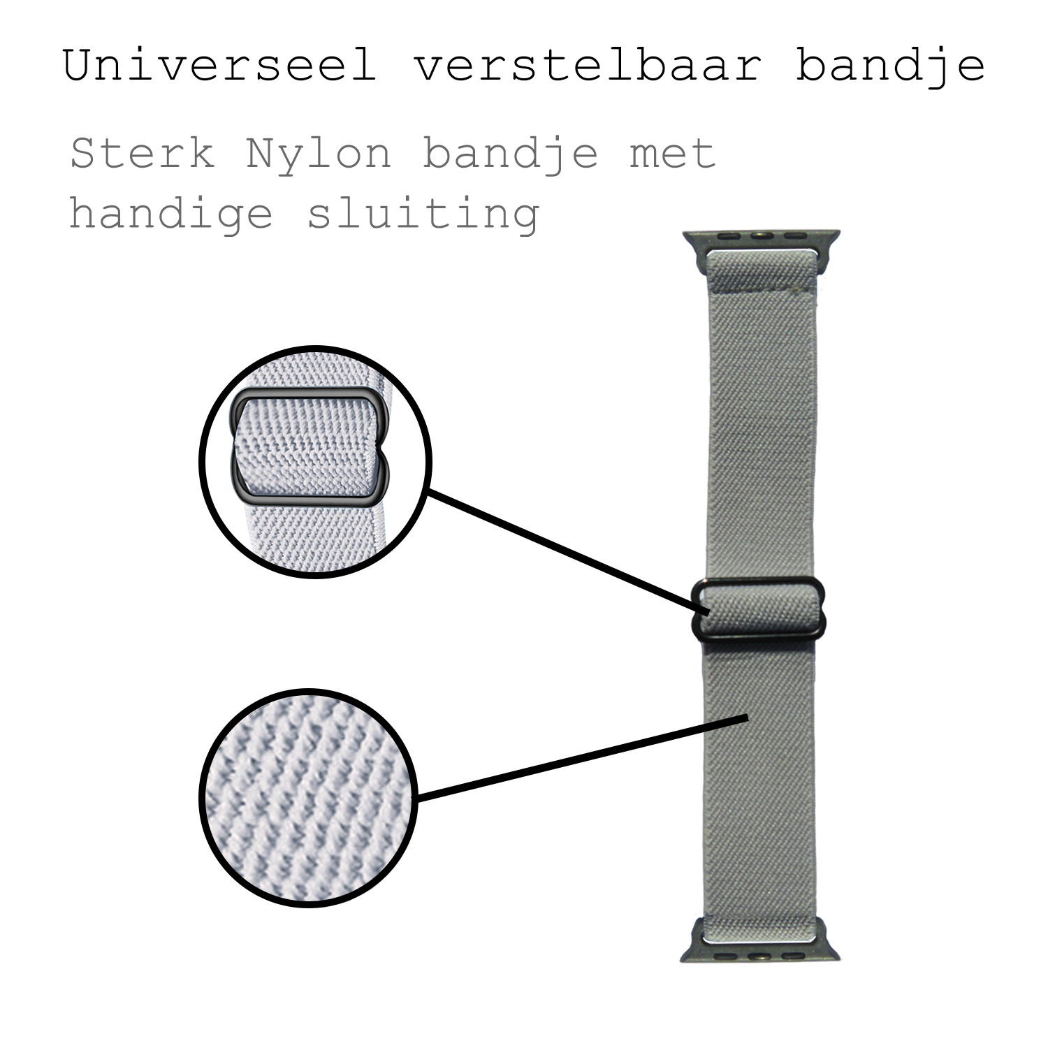 BASEY. Nylon Bandje Geschikt voor Apple Watch 1-8 / SE (38/40/41 mm) Bandje Stof - Horloge Band Verstelbare Gesp Polsband Geschikt voor Apple Watch 1-8 / SE (38/40/41 mm) - Grijs