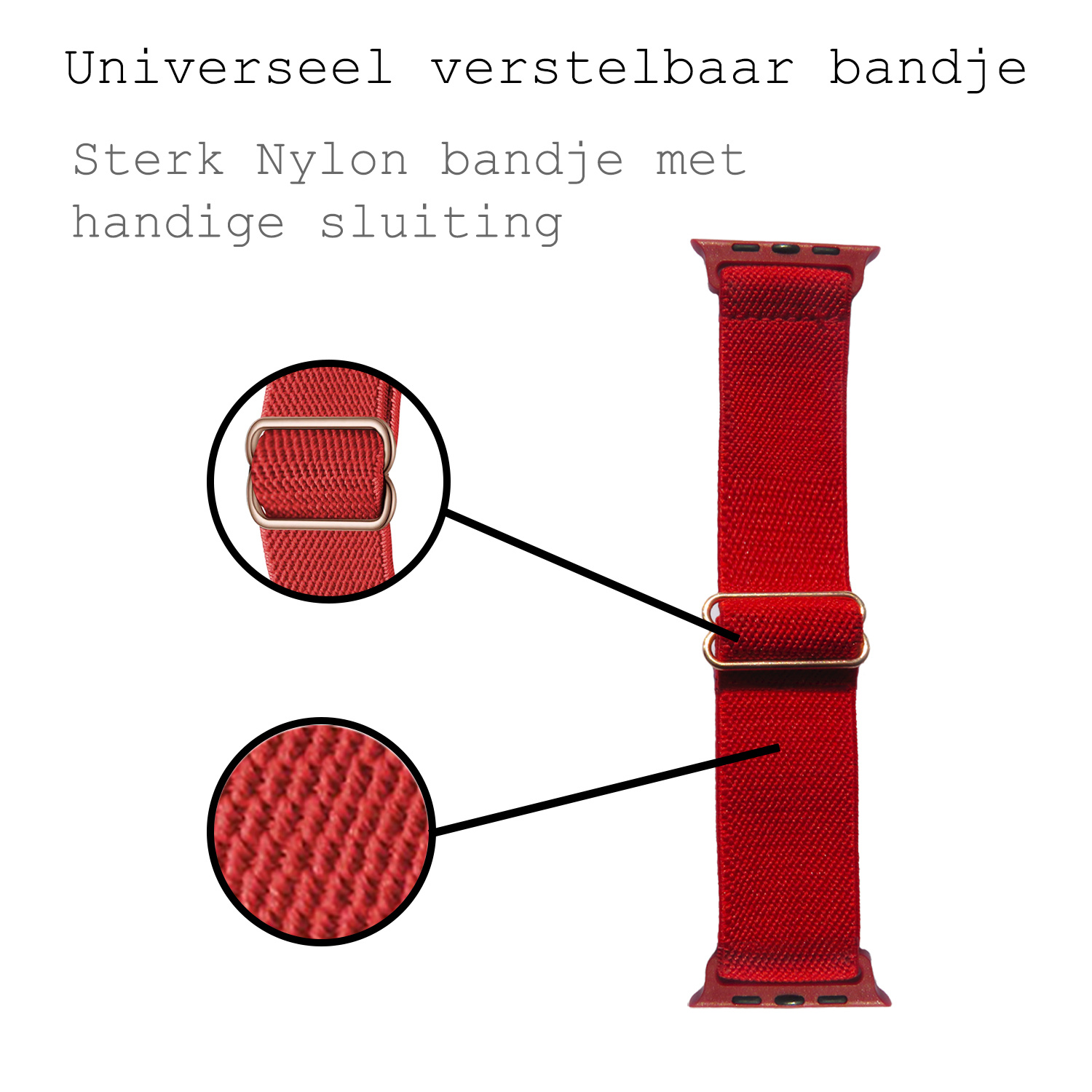 BASEY. Nylon Bandje Geschikt voor Apple Watch 1-8 / SE (38/40/41 mm) Bandje Stof - Horloge Band Verstelbare Gesp Polsband Geschikt voor Apple Watch 1-8 / SE (38/40/41 mm) - Rood