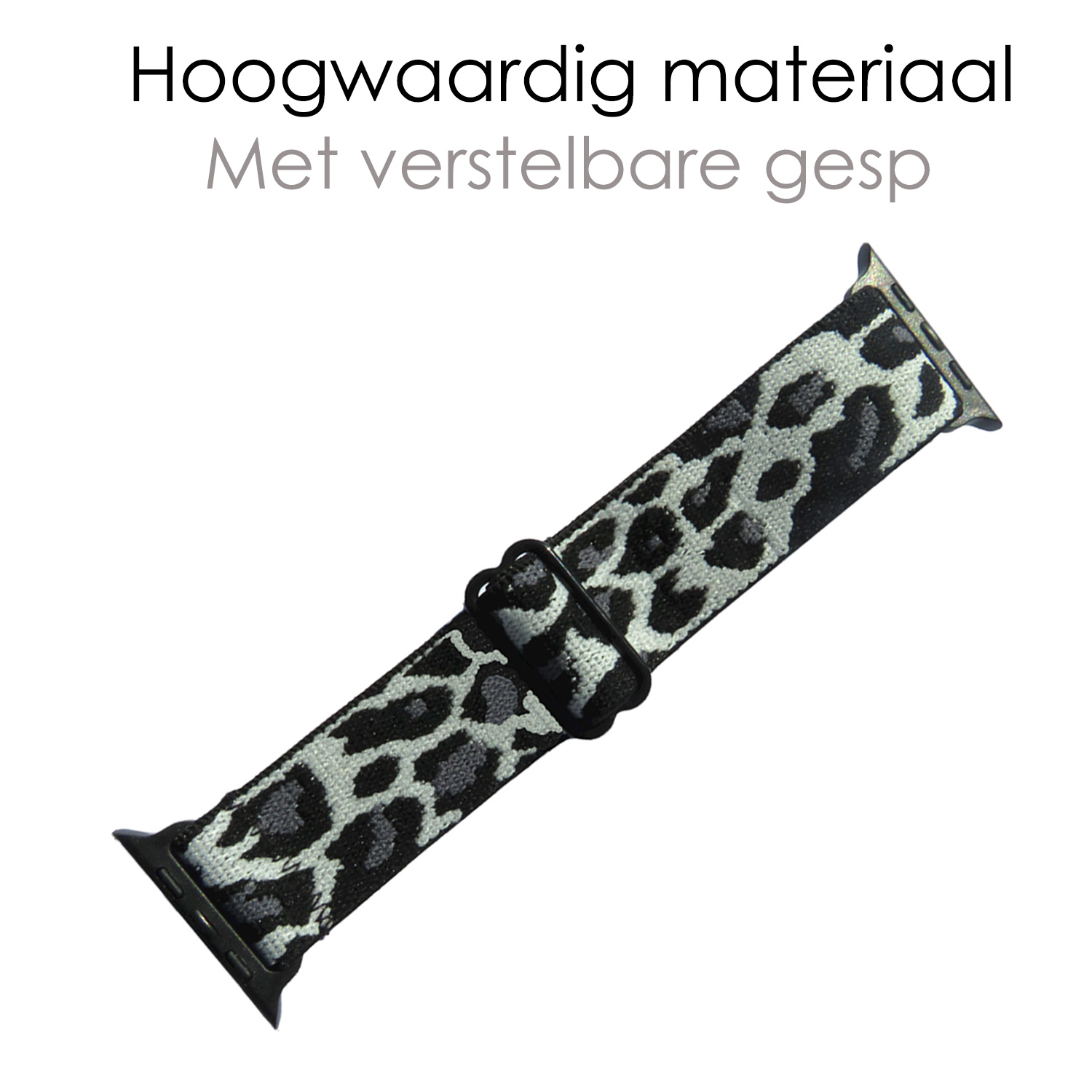 NoXx Horloge Band Geschikt voor Apple Watch 1-8 / SE (38/40/41 mm) Bandje Nylon Met Verstelbare Gesp - Panterwit