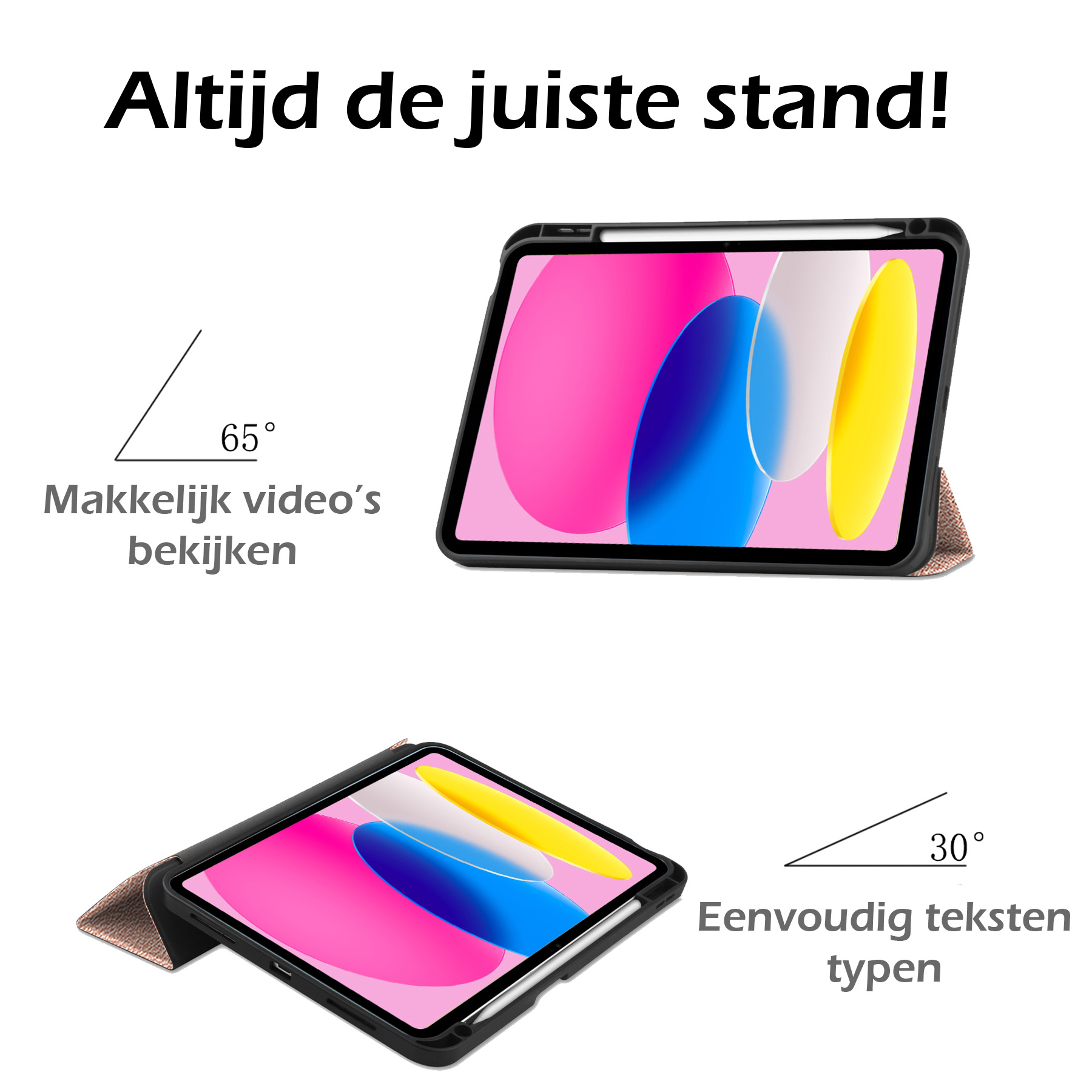 Nomfy Hoes Geschikt voor iPad 2022 Hoes Tri-fold Tablet Hoesje Case Met Uitsparing Geschikt voor Apple Pencil - Hoesje Geschikt voor iPad 10 Hoesje Hardcover Bookcase - Rosé goud