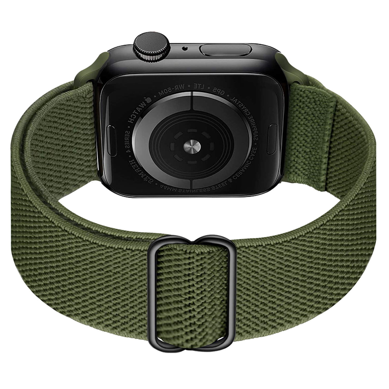 BASEY. Nylon Bandje Geschikt voor Apple Watch 1-8 / SE (42/44/45) Bandje Stof - Horloge Band Verstelbare Gesp Polsband Geschikt voor Apple Watch 1-8 / SE (42/44/45) - Donkergroen