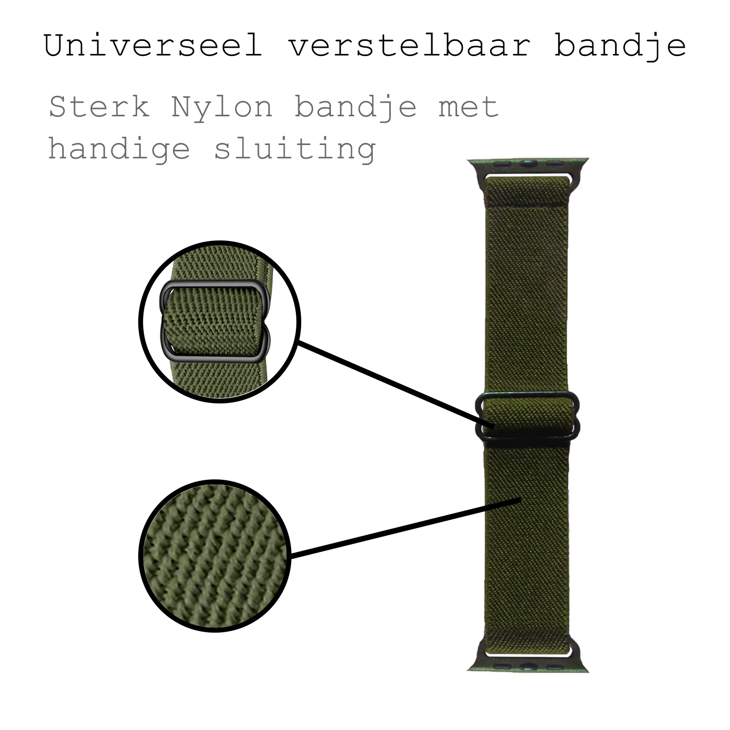 BASEY. Nylon Bandje Geschikt voor Apple Watch 1-8 / SE (42/44/45) Bandje Stof - Horloge Band Verstelbare Gesp Polsband Geschikt voor Apple Watch 1-8 / SE (42/44/45) - Donkergroen