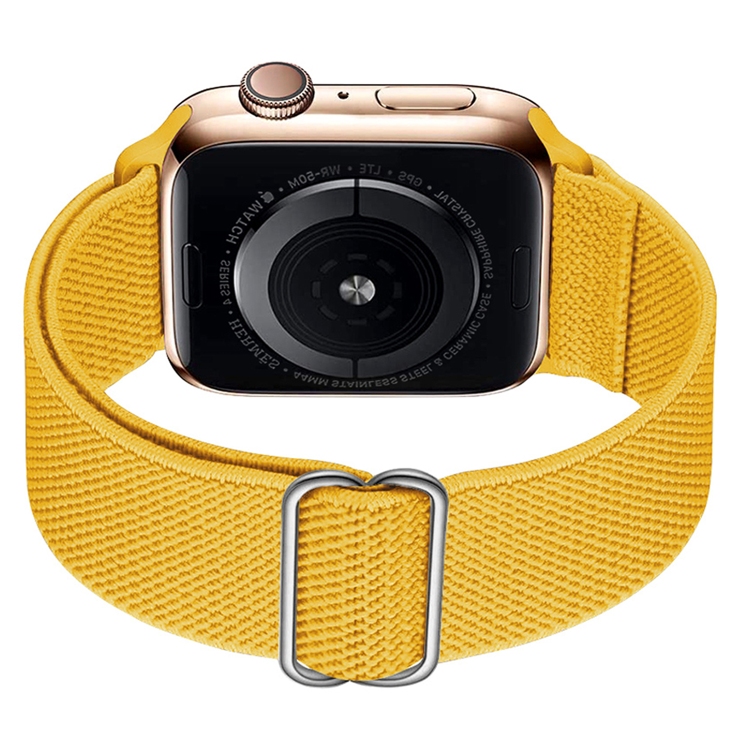 BASEY. Nylon Bandje Geschikt voor Apple Watch 1-8 / SE (42/44/45) Bandje Stof - Horloge Band Verstelbare Gesp Polsband Geschikt voor Apple Watch 1-8 / SE (42/44/45) - Geel