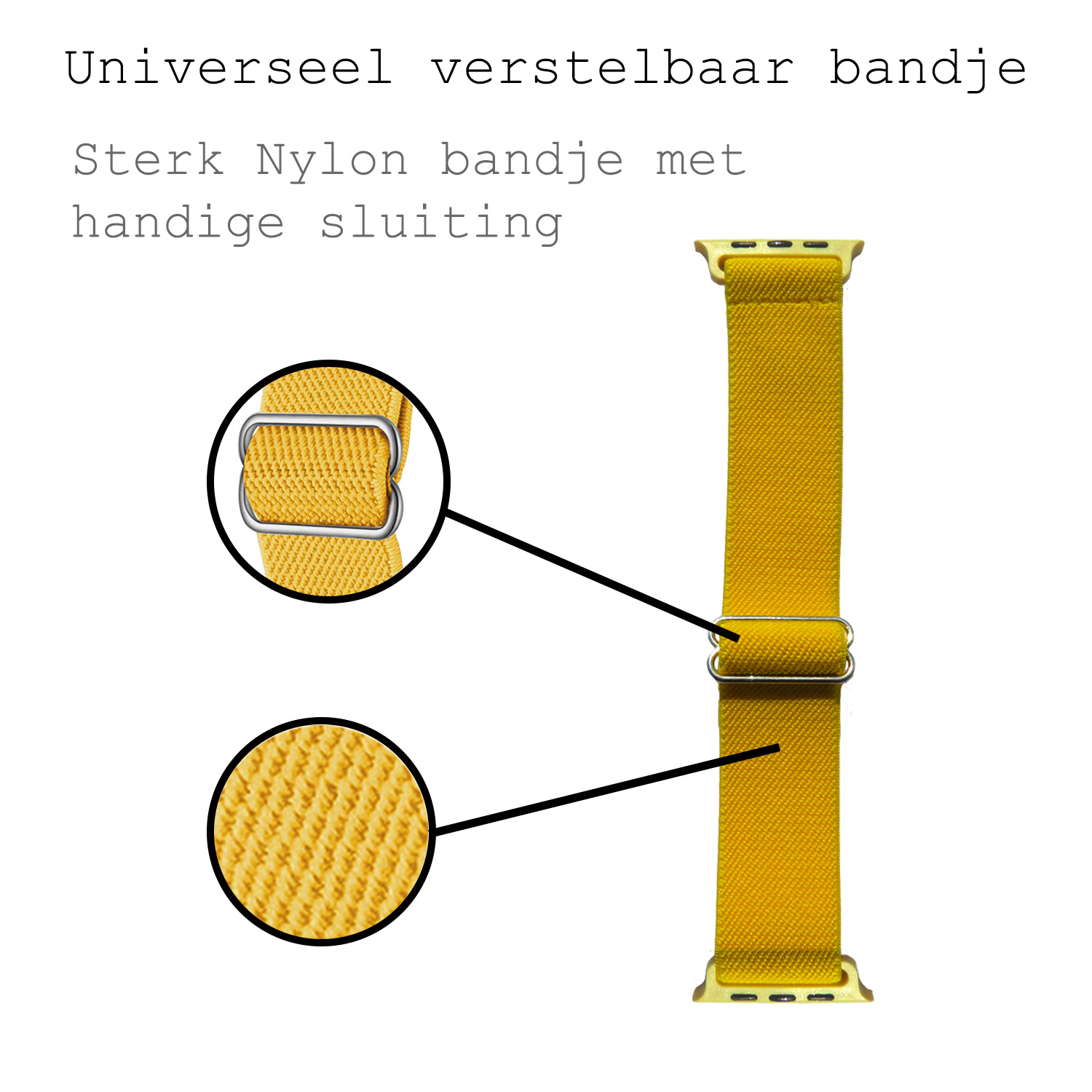 BASEY. Nylon Bandje Geschikt voor Apple Watch 1-8 / SE (42/44/45) Bandje Stof - Horloge Band Verstelbare Gesp Polsband Geschikt voor Apple Watch 1-8 / SE (42/44/45) - Geel