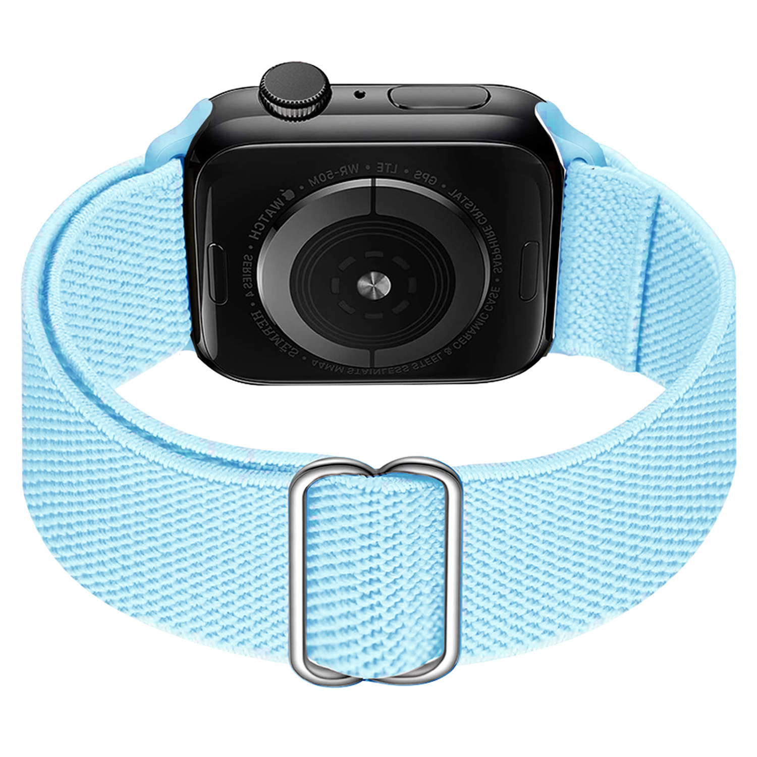 BASEY. Nylon Bandje Geschikt voor Apple Watch 1-8 / SE (42/44/45) Bandje Stof - Horloge Band Verstelbare Gesp Polsband Geschikt voor Apple Watch 1-8 / SE (42/44/45) - Lichtblauw